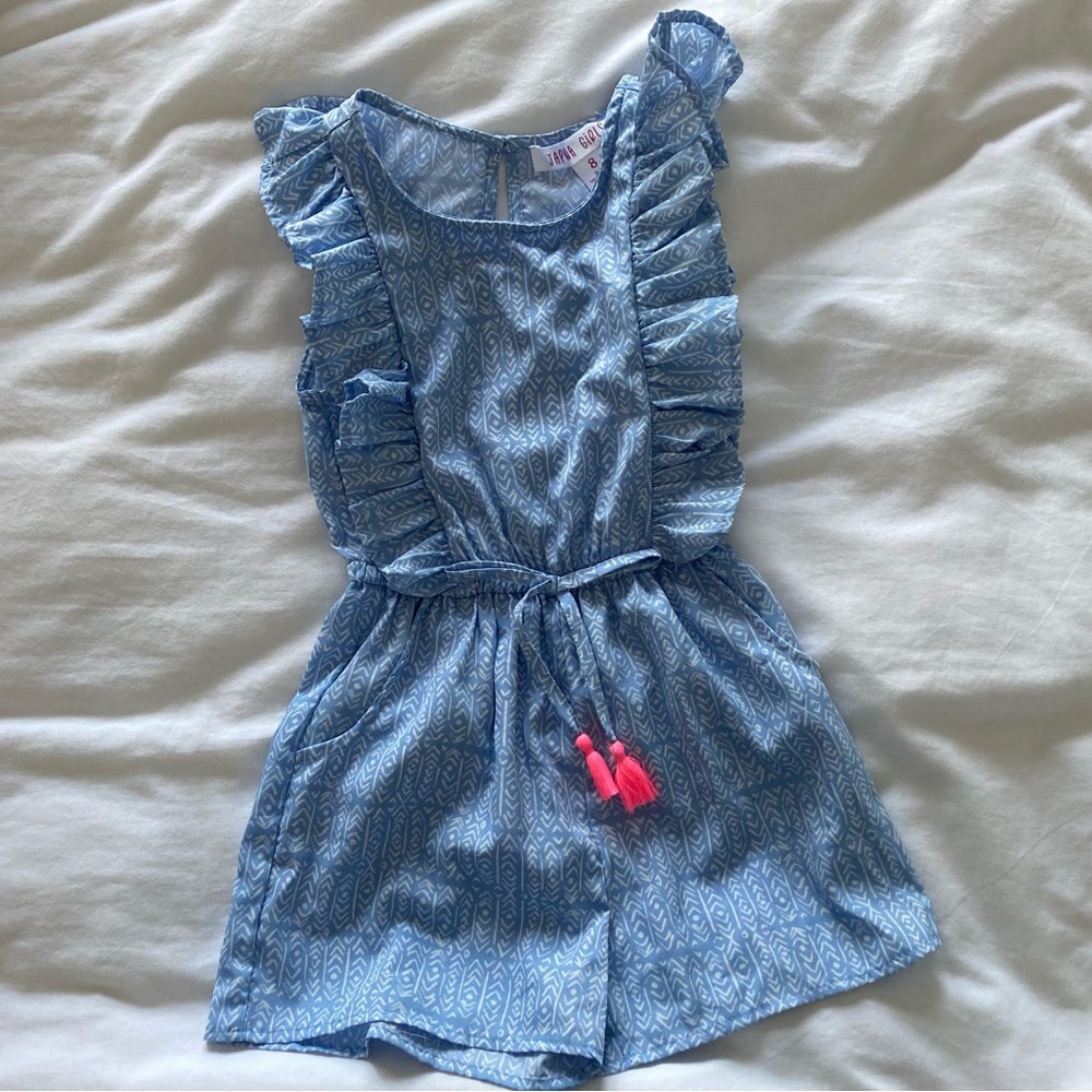 Japna Girls — Light Blue Romper with Hot Pink Tassels